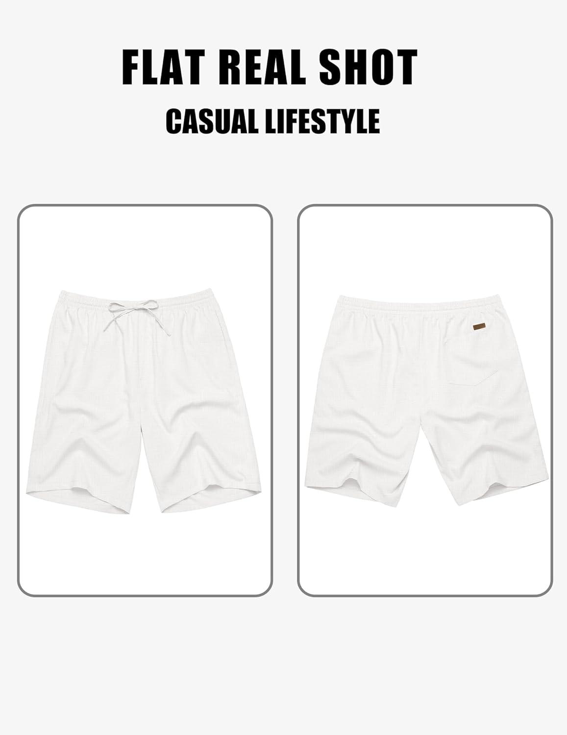 imageCOOFANDY Mens Linen Shorts 9quot Elastic Waist Drawstring Casual Shorts Lightweight Summer Beach ShortsAwhite