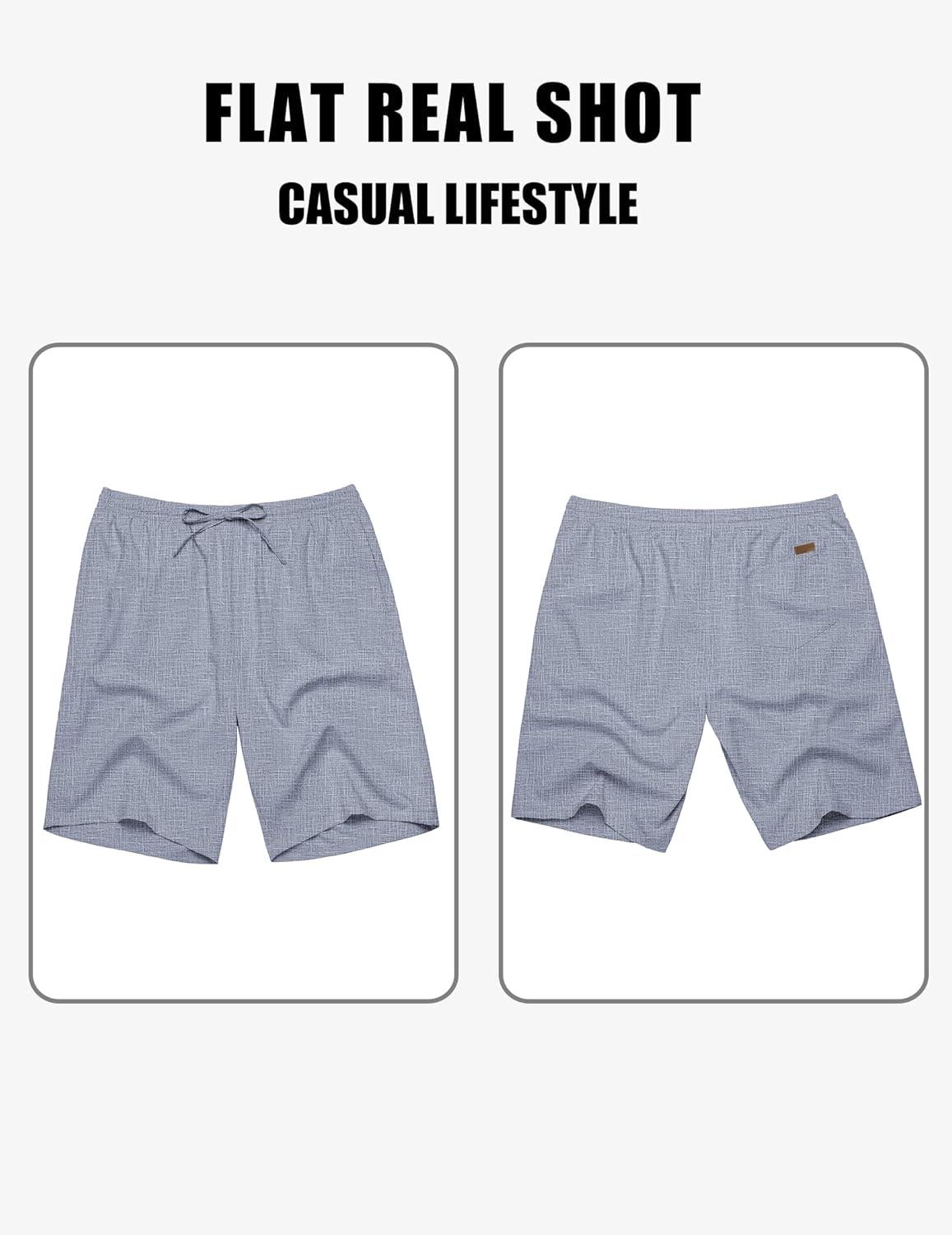 imageCOOFANDY Mens Linen Shorts 9quot Elastic Waist Drawstring Casual Shorts Lightweight Summer Beach ShortsNavy Blue