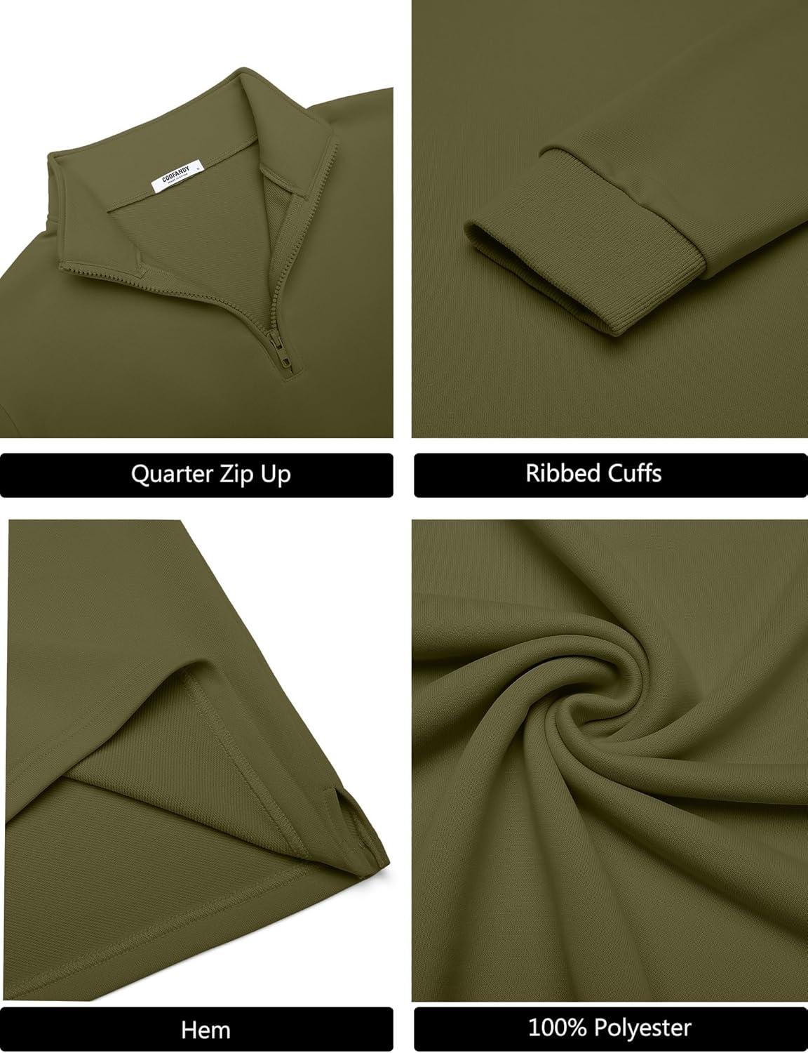 imageCOOFANDY Mens Quarter Zip Pullover Sweatshirt Mock Neck Quilted Sweatshirt Lightweight Casual Long Sleeve Polo ShirtArmy Green