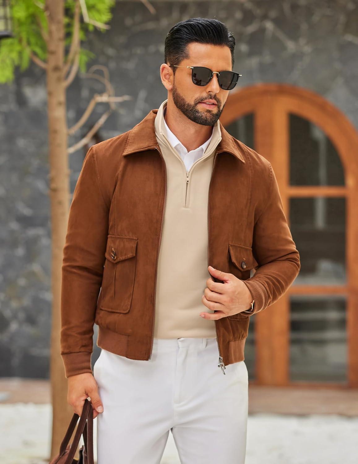 imageCOOFANDY Mens Quarter Zip Pullover Sweatshirt Mock Neck Quilted Sweatshirt Lightweight Casual Long Sleeve Polo ShirtLight Khaki