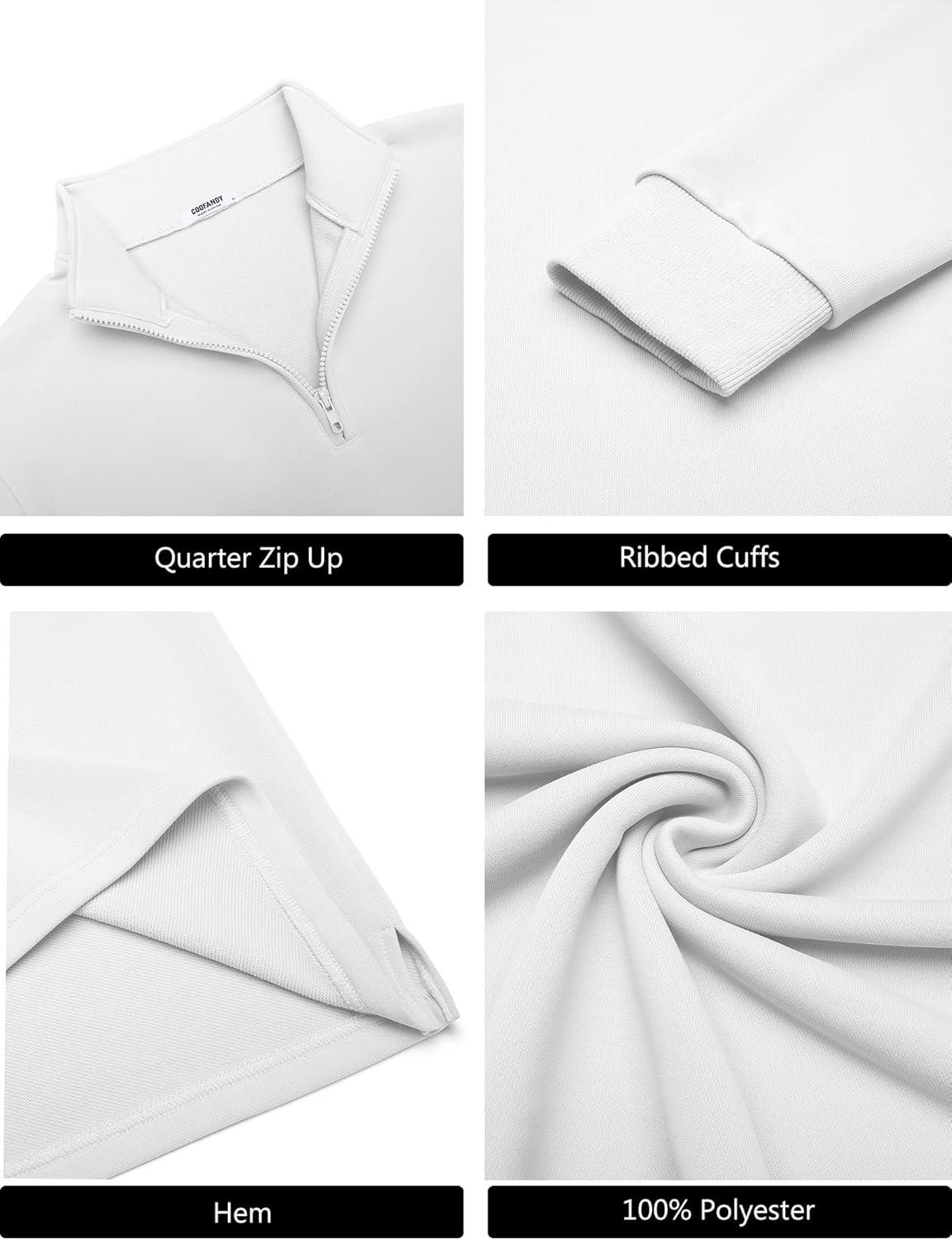 imageCOOFANDY Mens Quarter Zip Pullover Sweatshirt Mock Neck Quilted Sweatshirt Lightweight Casual Long Sleeve Polo ShirtWhite