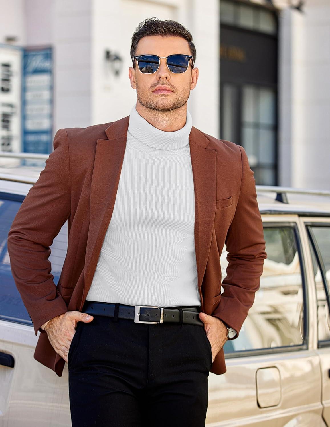 imageCOOFANDY Mens Slim Fit Turtleneck Sweater Long Sleeve Ribbed Turtle Neck Casual Lightweight Basic Pullover SweatersWhite