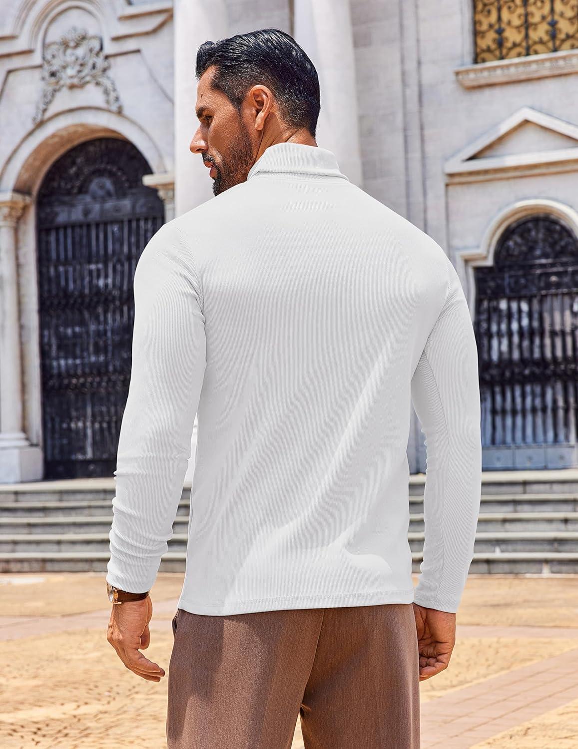 imageCOOFANDY Mens Slim Fit Turtleneck Sweater Long Sleeve Ribbed Turtle Neck Casual Lightweight Basic Pullover SweatersWhite