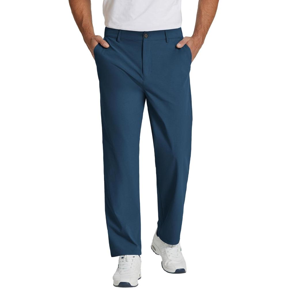 imageCOOFANDY Mens Casual Pants Classic Fit Flat Front Pants Lightweight Elastic Waist Golf Trousers with PocketsBlue