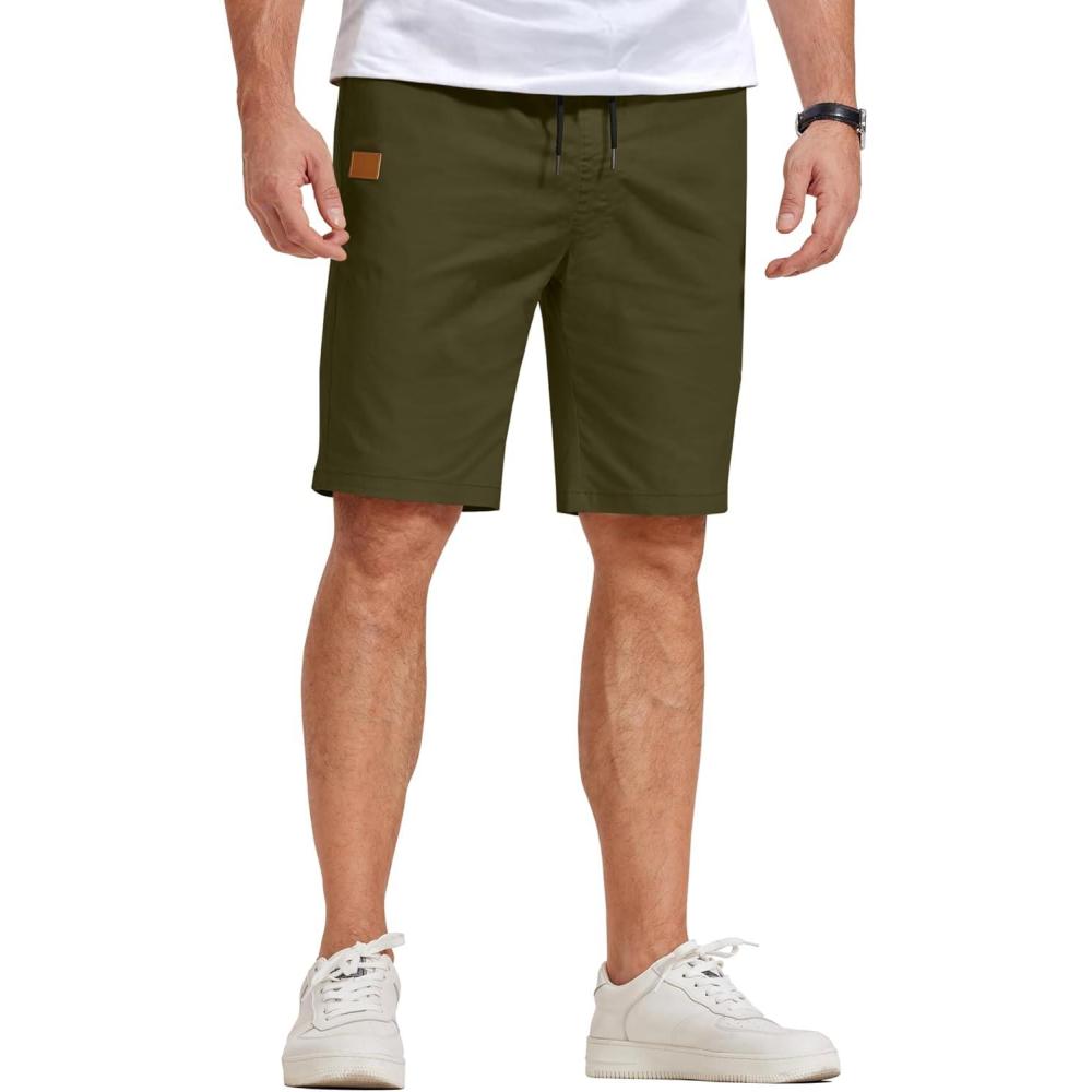 imageCOOFANDY Mens Casual Shorts Cotton Elastic Waist Drawstring Shorts Lightweight Summer Beach ShortsAarmy Green
