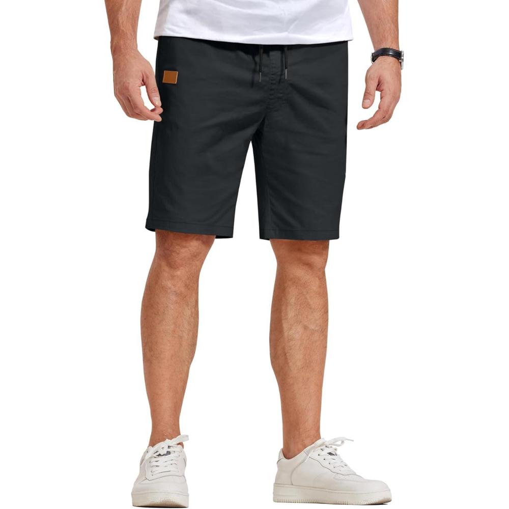 imageCOOFANDY Mens Casual Shorts Cotton Elastic Waist Drawstring Shorts Lightweight Summer Beach ShortsAblack