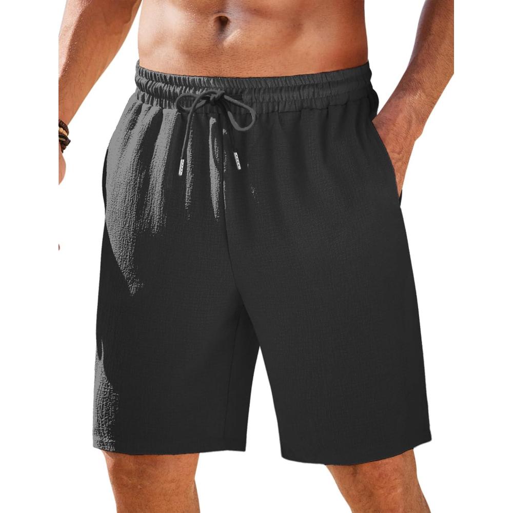 imageCOOFANDY Mens Casual Shorts Elastic Waist Drawstring Textured Summer Beach ShortBlack