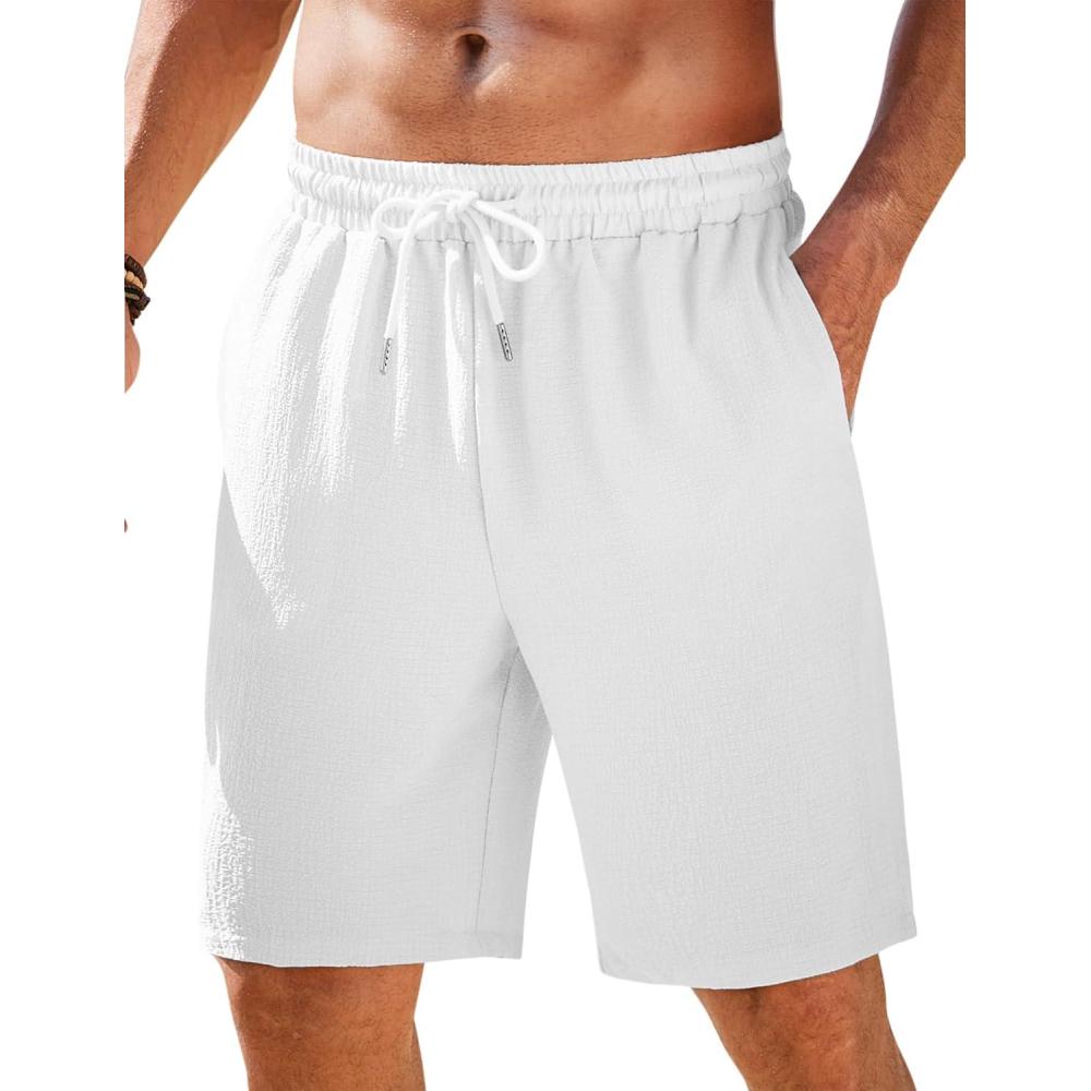 imageCOOFANDY Mens Casual Shorts Elastic Waist Drawstring Textured Summer Beach ShortWhite