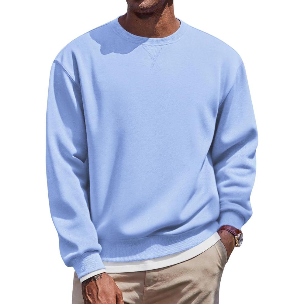 imageCOOFANDY Mens Fleece Crewneck Sweatshirt Casual Long Sleeve Pullover Fall Winter Warm Sweatshirts Fashion PulloversLight Blue