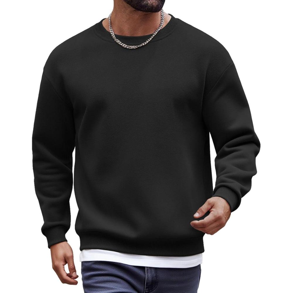 imageCOOFANDY Mens Fleece Crewneck Sweatshirt Cotton Long Sleeve Pullover Casual Thermal ShirtsBlack