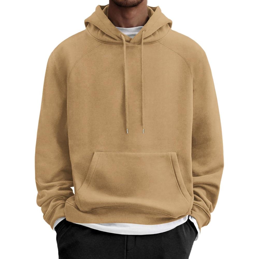 imageCOOFANDY Mens Fleece Hoodie Long Sleeve Hooded Sweatshirt Casual Basic Essential Drawstring Pullover Hoodie With PocketCamel