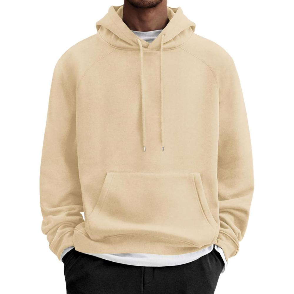 imageCOOFANDY Mens Fleece Hoodie Long Sleeve Hooded Sweatshirt Casual Basic Essential Drawstring Pullover Hoodie With PocketKhaki