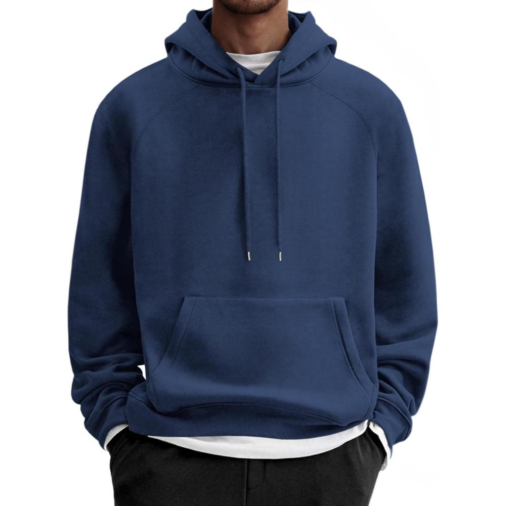 imageCOOFANDY Mens Fleece Hoodie Long Sleeve Hooded Sweatshirt Casual Basic Essential Drawstring Pullover Hoodie With PocketNavy