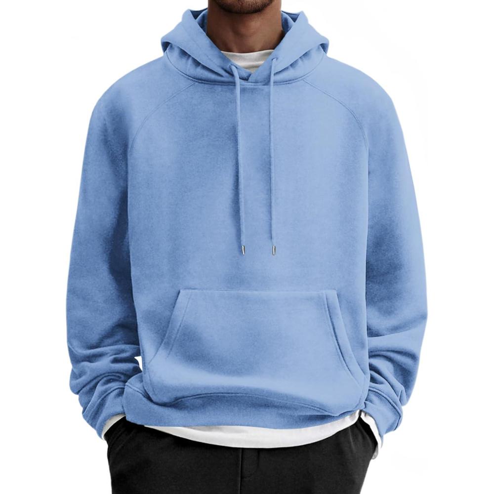 imageCOOFANDY Mens Fleece Hoodie Long Sleeve Hooded Sweatshirt Casual Basic Essential Drawstring Pullover Hoodie With PocketSky Blue