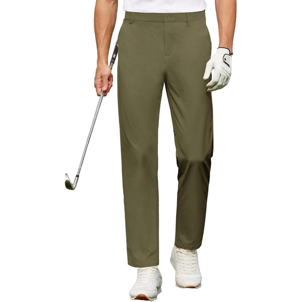 imageCOOFANDY Mens Golf Pants Stretch Work Dress Pants Quick Dry Lightweight Pants Casual Slim Fit Slacks with PocketsArmy Green