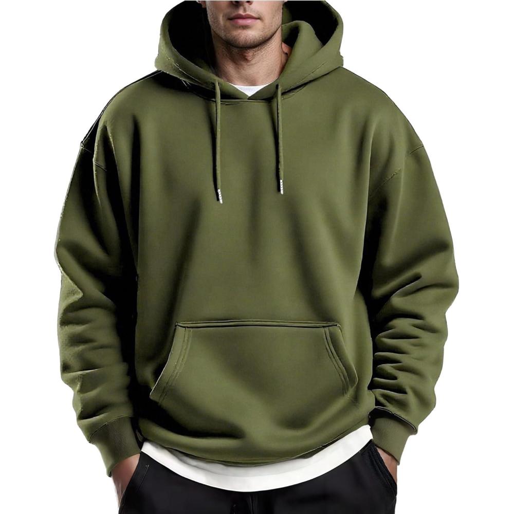 imageCOOFANDY Mens Hoodies Pullover Fleece Lined Hoodie Casual Long Sleeve Drawstring Hooded Sweatshirts with Kanga PocketArmy Green