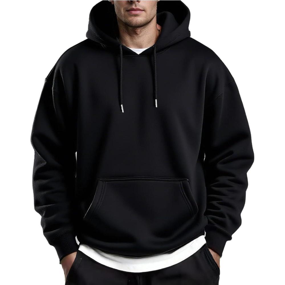 imageCOOFANDY Mens Hoodies Pullover Fleece Lined Hoodie Casual Long Sleeve Drawstring Hooded Sweatshirts with Kanga PocketBlack