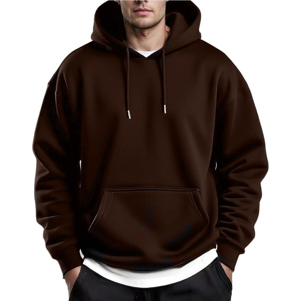 imageCOOFANDY Mens Hoodies Pullover Fleece Lined Hoodie Casual Long Sleeve Drawstring Hooded Sweatshirts with Kanga PocketBrown