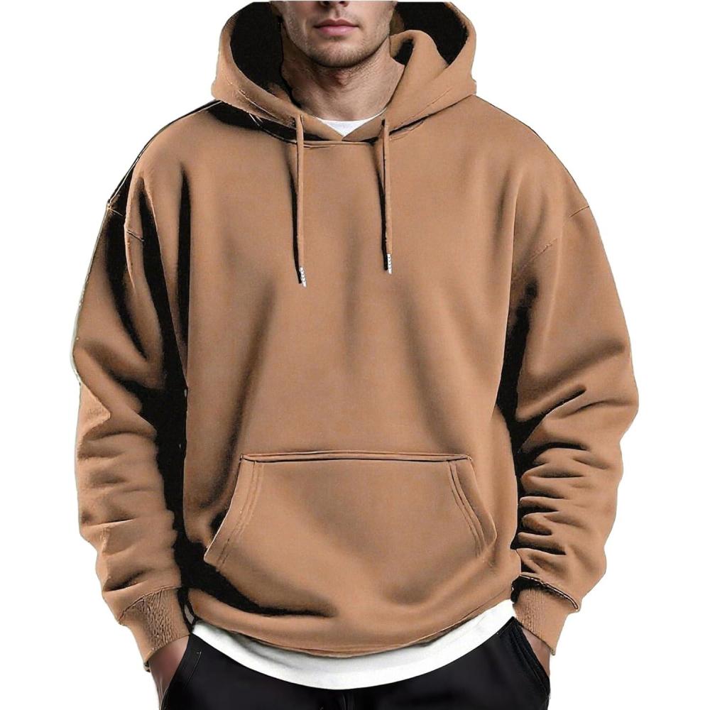 imageCOOFANDY Mens Hoodies Pullover Fleece Lined Hoodie Casual Long Sleeve Drawstring Hooded Sweatshirts with Kanga PocketCamel
