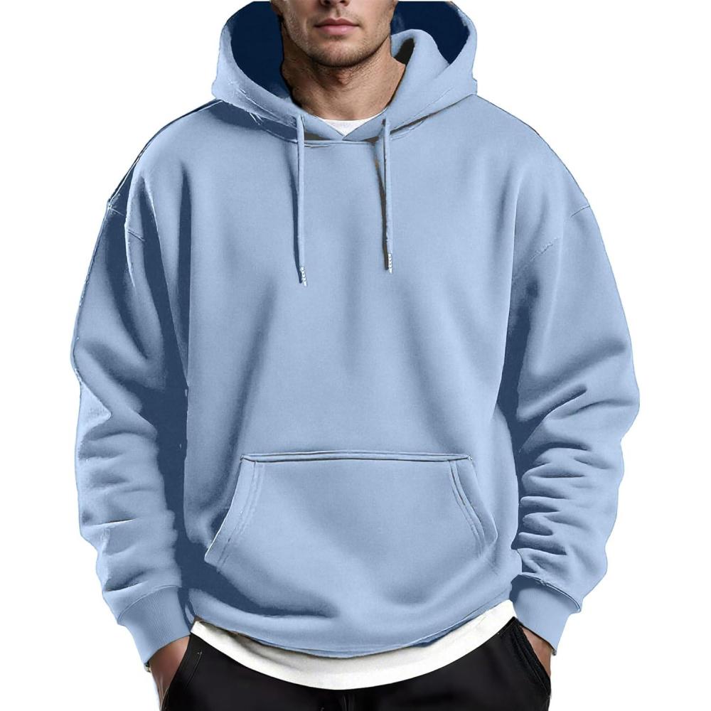 imageCOOFANDY Mens Hoodies Pullover Fleece Lined Hoodie Casual Long Sleeve Drawstring Hooded Sweatshirts with Kanga PocketClear Blue