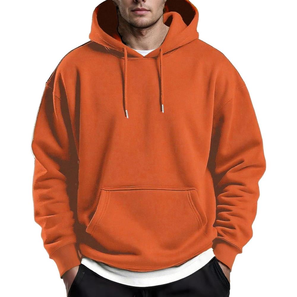 imageCOOFANDY Mens Hoodies Pullover Fleece Lined Hoodie Casual Long Sleeve Drawstring Hooded Sweatshirts with Kanga PocketOrange