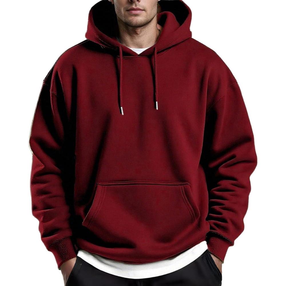imageCOOFANDY Mens Hoodies Pullover Fleece Lined Hoodie Casual Long Sleeve Drawstring Hooded Sweatshirts with Kanga PocketWine Red