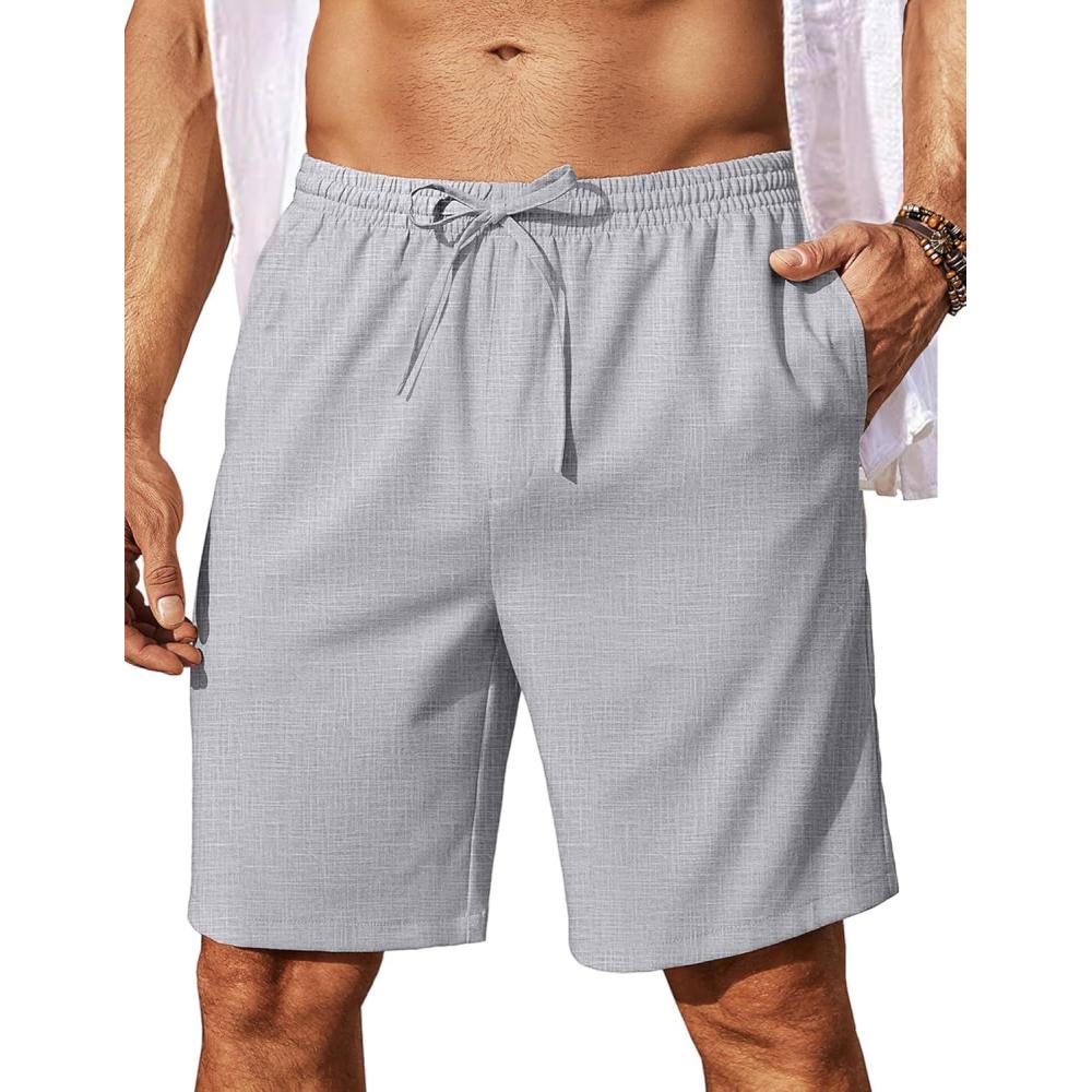 imageCOOFANDY Mens Linen Shorts 9quot Elastic Waist Drawstring Casual Shorts Lightweight Summer Beach ShortsLight Grey