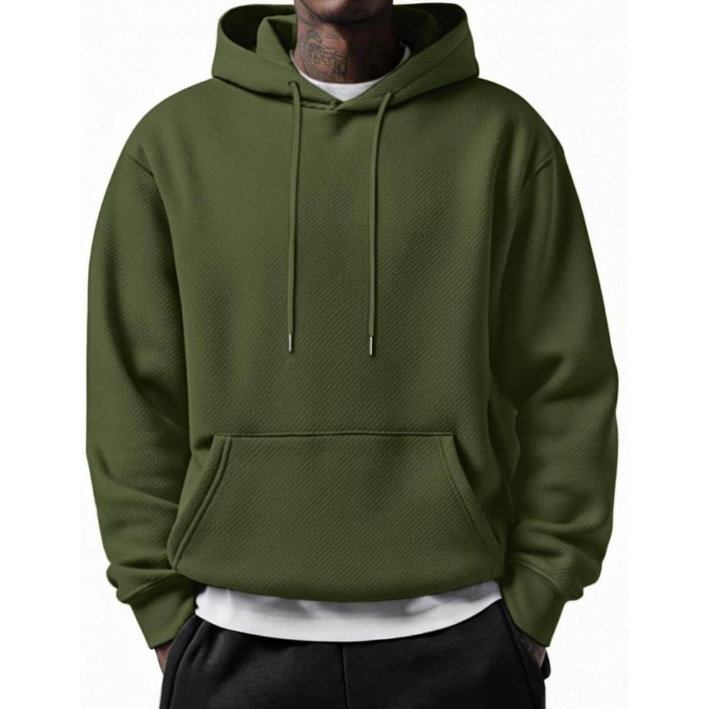 imageCOOFANDY Mens Long Sleeve Hooded Sweatshirt Casual Lightweight Hoodies Pullover Textured Drawstring Hoodie with Kanga PocketArmy Green