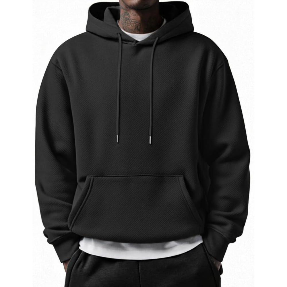 imageCOOFANDY Mens Long Sleeve Hooded Sweatshirt Casual Lightweight Hoodies Pullover Textured Drawstring Hoodie with Kanga PocketBlack