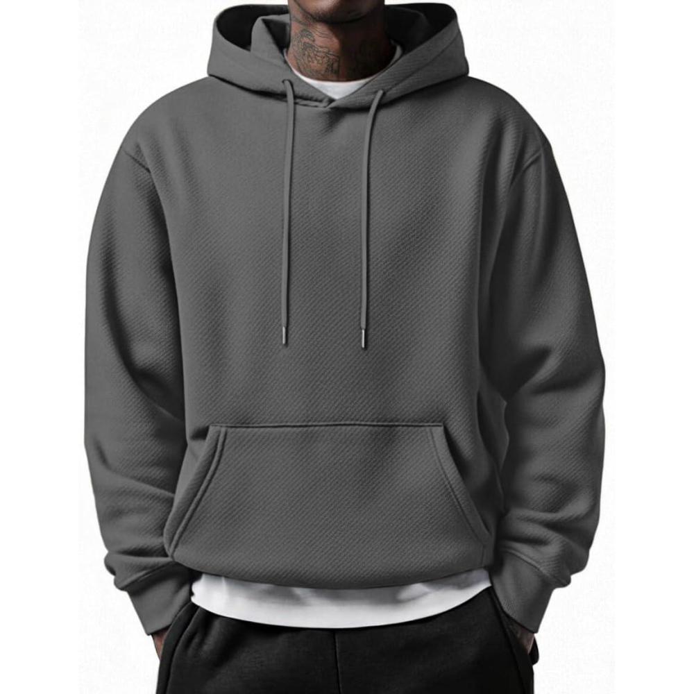 imageCOOFANDY Mens Long Sleeve Hooded Sweatshirt Casual Lightweight Hoodies Pullover Textured Drawstring Hoodie with Kanga PocketDark Gray