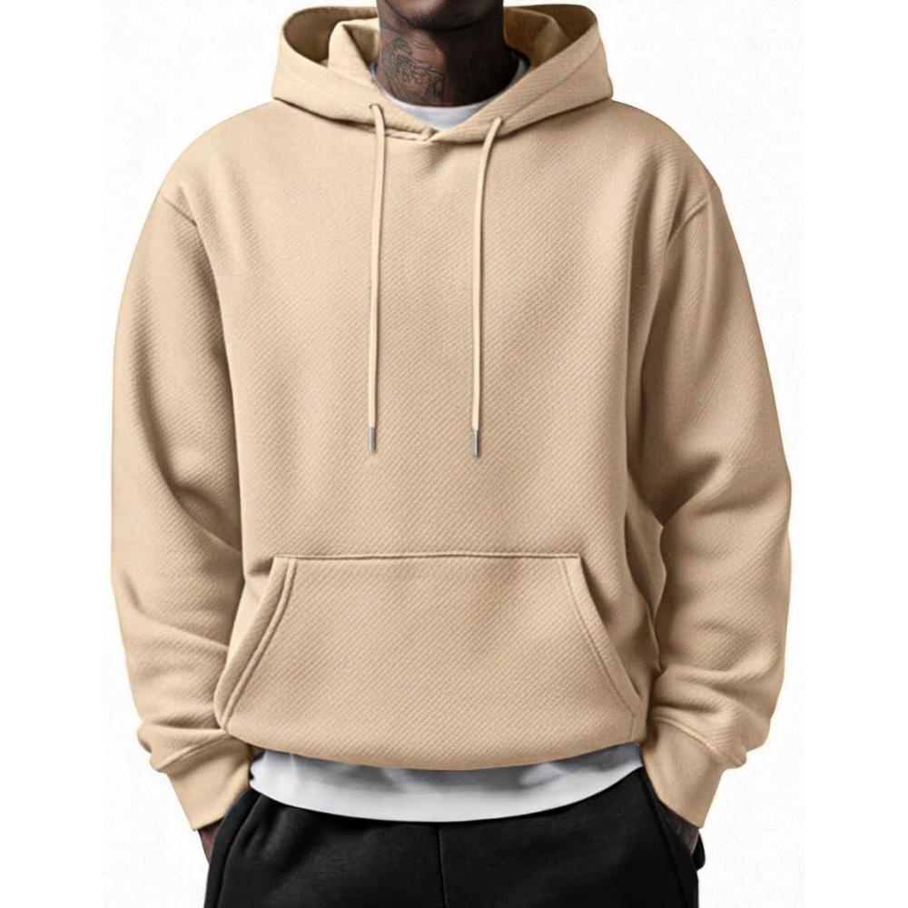 imageCOOFANDY Mens Long Sleeve Hooded Sweatshirt Casual Lightweight Hoodies Pullover Textured Drawstring Hoodie with Kanga PocketKhaki