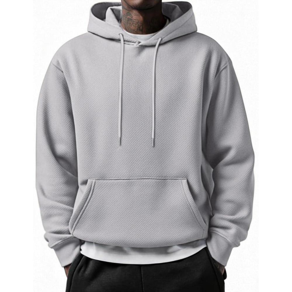 imageCOOFANDY Mens Long Sleeve Hooded Sweatshirt Casual Lightweight Hoodies Pullover Textured Drawstring Hoodie with Kanga PocketLight Gray