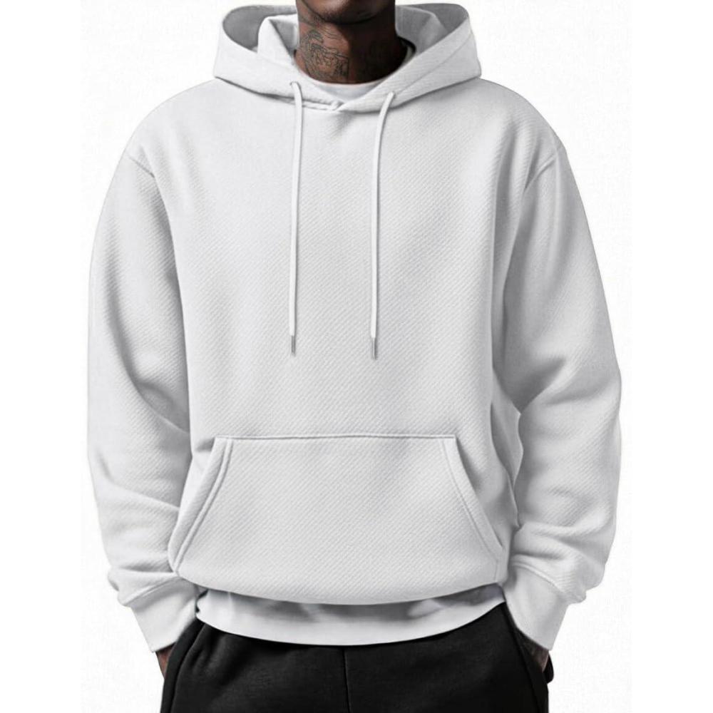 imageCOOFANDY Mens Long Sleeve Hooded Sweatshirt Casual Lightweight Hoodies Pullover Textured Drawstring Hoodie with Kanga PocketWhite