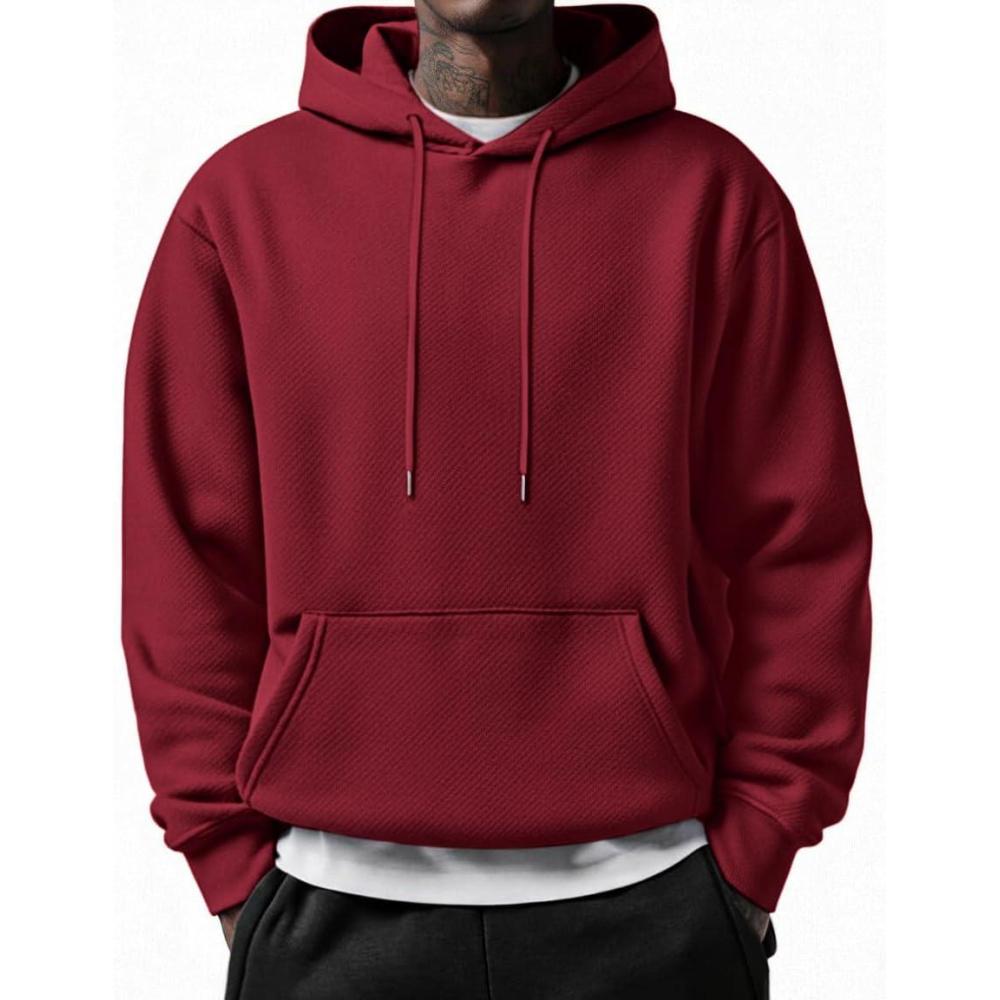 imageCOOFANDY Mens Long Sleeve Hooded Sweatshirt Casual Lightweight Hoodies Pullover Textured Drawstring Hoodie with Kanga PocketWine Red