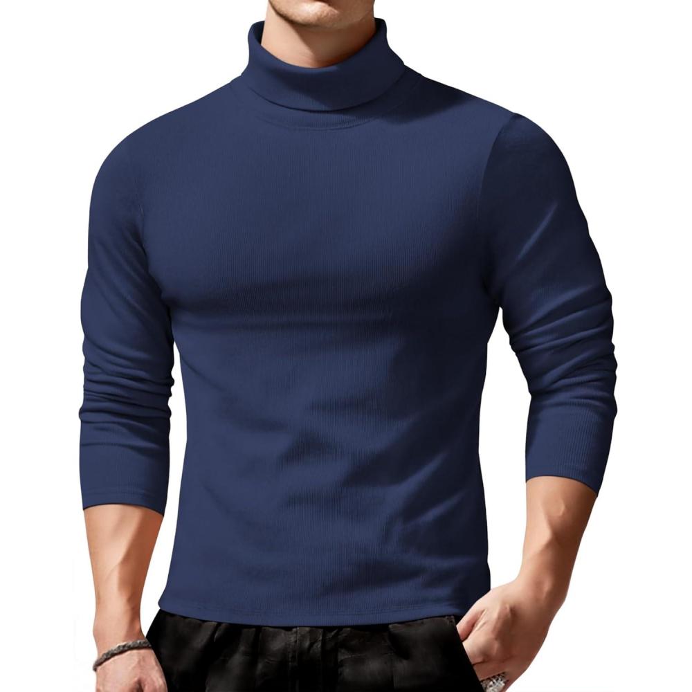 imageCOOFANDY Mens Slim Fit Turtleneck Sweater Long Sleeve Ribbed Turtle Neck Casual Lightweight Basic Pullover SweatersBlue Purple