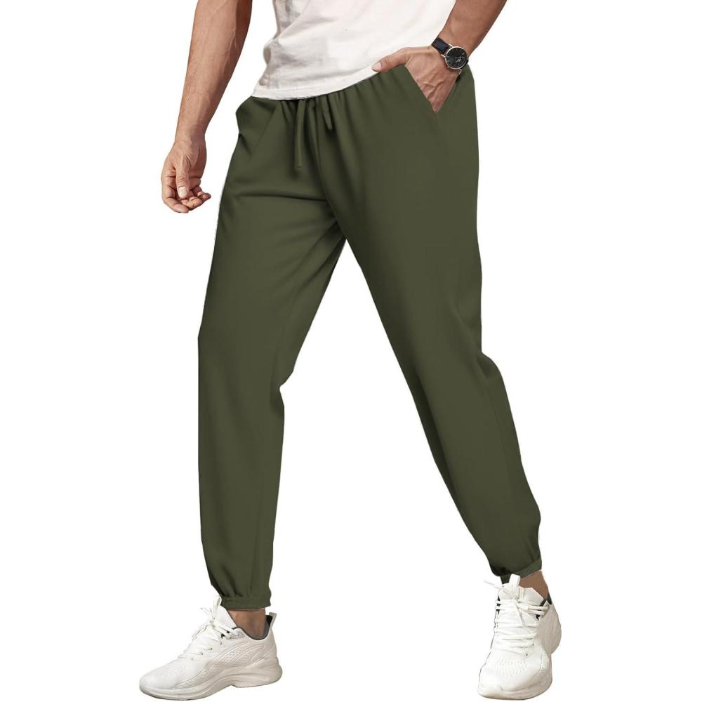 imageCOOFANDY Mens Waffle Jogger Lightweight Drawstring Casual Pants Slim Fit Jogger Sweatpants with PocketsArmy Green