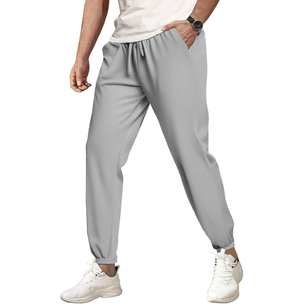 imageCOOFANDY Mens Waffle Jogger Lightweight Drawstring Casual Pants Slim Fit Jogger Sweatpants with PocketsLight Grey