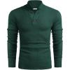 COOFANDY Men Quarter Button Sweater Pullover Cable Knit Henley Mock Neck Sweater(Green)