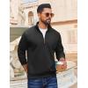 COOFANDY Men Quarter Zip Pullover Long Sleeve Quilted Sweatshirt Waffle Casual Collared Sweatshirts Mock Neck Winter Polo(Black)