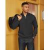 COOFANDY Men Quarter Zip Pullover Long Sleeve Quilted Sweatshirt Waffle Casual Collared Sweatshirts Mock Neck Winter Polo(Black)