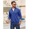COOFANDY Men Quarter Zip Pullover Long Sleeve Quilted Sweatshirt Waffle Casual Collared Sweatshirts Mock Neck Winter Polo(Deep Blue)