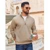 COOFANDY Men Quarter Zip Pullover Long Sleeve Quilted Sweatshirt Waffle Casual Collared Sweatshirts Mock Neck Winter Polo(Khaki)