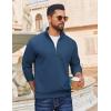 COOFANDY Men Quarter Zip Pullover Long Sleeve Quilted Sweatshirt Waffle Casual Collared Sweatshirts Mock Neck Winter Polo(Navy)