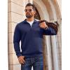 COOFANDY Men Quarter Zip Pullover Long Sleeve Quilted Sweatshirt Waffle Casual Collared Sweatshirts Mock Neck Winter Polo(Navy Blue)