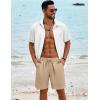 COOFANDY Men’s Beach Shorts 9″ Elastic Waist Drawstring Casual Shorts Regular Fit Summer Textured Shorts(Khaki)