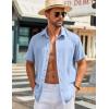 COOFANDY Mens Button Down Shirts Short Sleeve Casual Shirt Summer Beach Wedding Shirts(Light Blue)