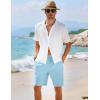 COOFANDY Mens Casual Shorts Elastic Waist Drawstring Textured Summer Beach Short(Sky Blue)