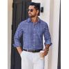 COOFANDY Mens Dress Shirts Long Sleeve Plaid Cotton Button Down Shirts Wrinkle Free Business Casual Shirt(Navy Blue White Plaid)