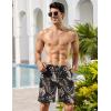 COOFANDY Men’s Hawaiian Beach Shorts Elastic Waist Drawstring Lightweight Summer Casual Shorts with Pocket(Black-grey Leaf)
