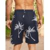 COOFANDY Men’s Hawaiian Beach Shorts Elastic Waist Drawstring Lightweight Summer Casual Shorts with Pocket(Navy-coconut Tree)